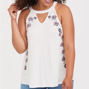 Torrid Super Soft White Floral Embroidered Goddess Tank
